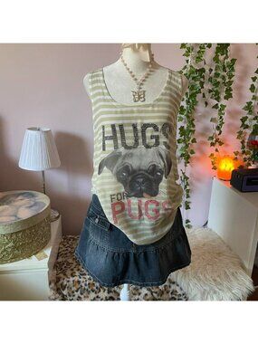 Y2K hugs for pugs striped semi sheer tank top